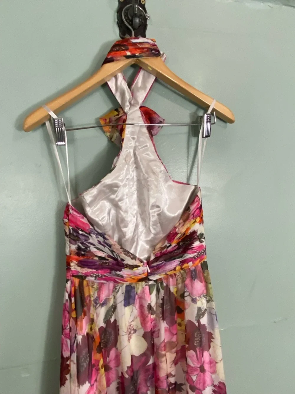 Mac Duggal Asymmetrical Ruffled Halter Gown Floral Maxi Dress Size 4 - Picture 8 of 13